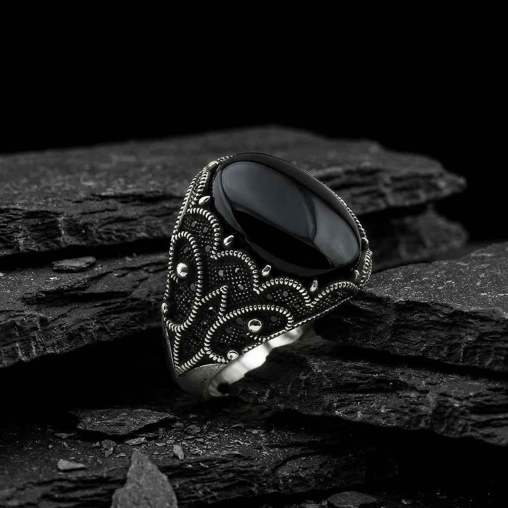 Obsidian Rose Gümüş Erkek Yüzük