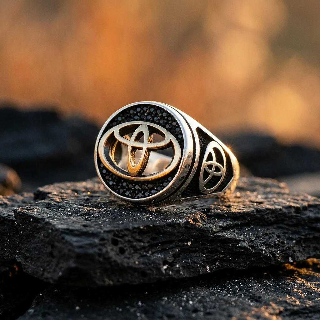 Toyota Logolu ve Siyah Mikro Taşlı Erkek Yüzüğü ürün görseli