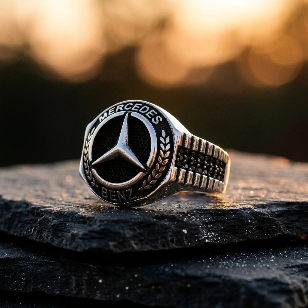 Mercedes-Benz Yazılı ve Defne Dalı İşlemeli Erkek Yüzüğü ürün görseli