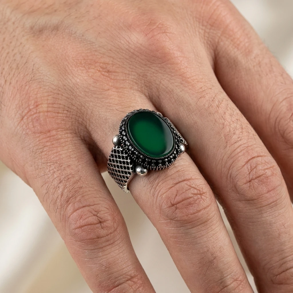 Kafesli Sır Gümüş Erkek Yüzük