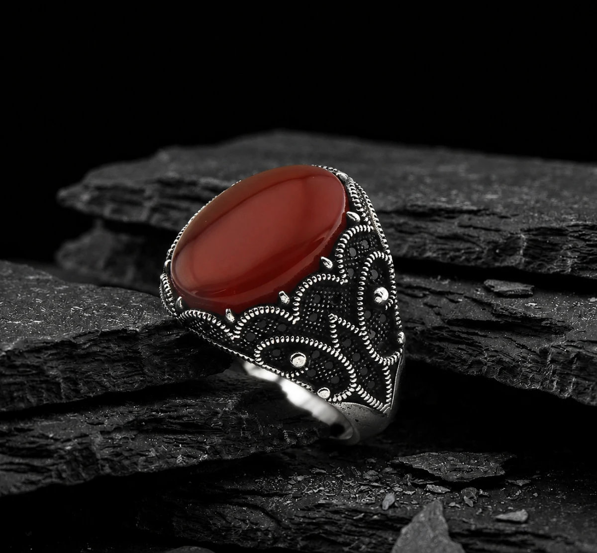 Obsidian Rose Gümüş Erkek Yüzük