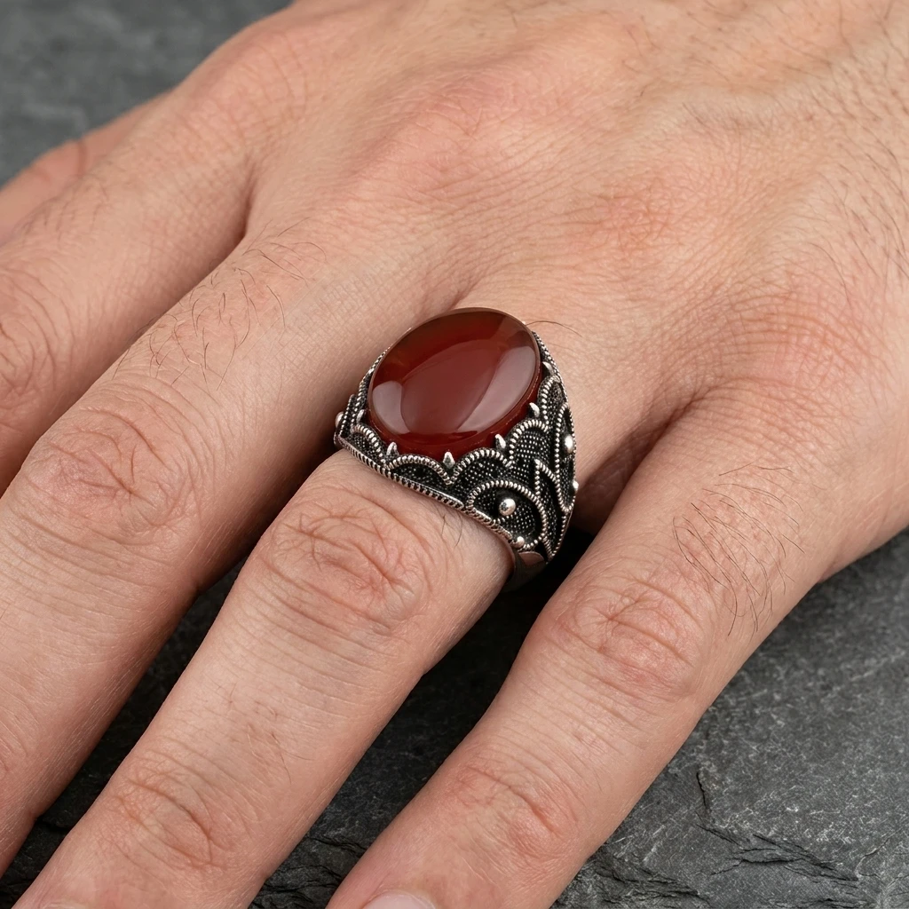 Obsidian Rose Gümüş Erkek Yüzük