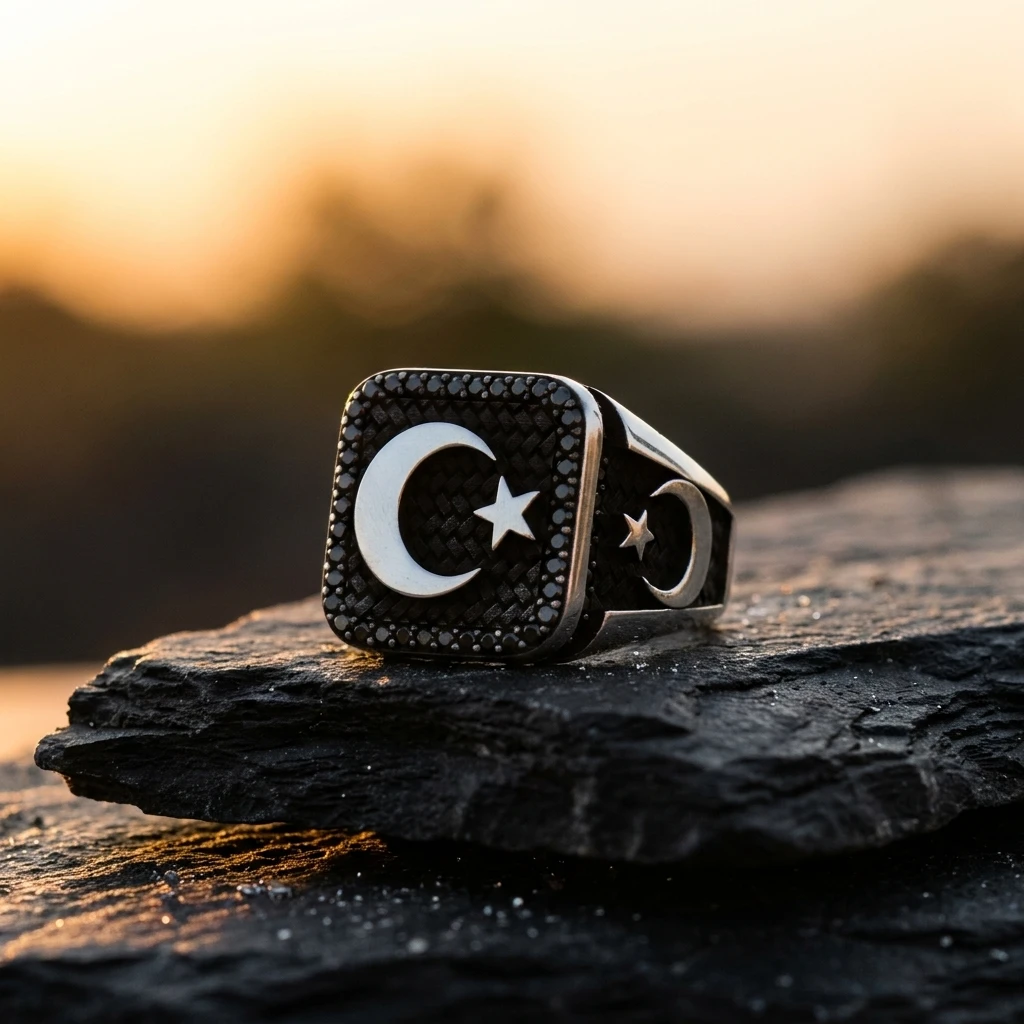 Şanlı Hilal (Ay Yıldız) 925 Ayar Gümüş Erkek Yüzük