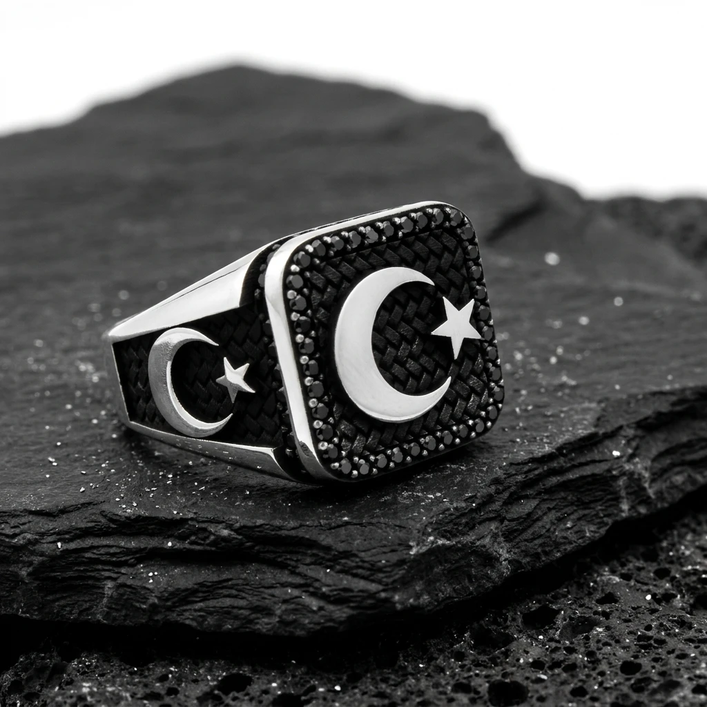 Şanlı Hilal (Ay Yıldız) 925 Ayar Gümüş Erkek Yüzük
