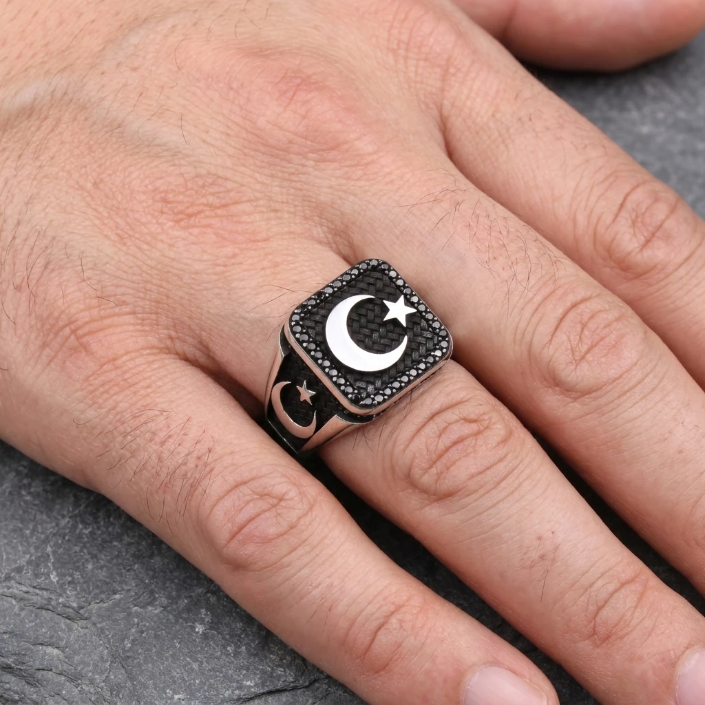 Şanlı Hilal (Ay Yıldız) 925 Ayar Gümüş Erkek Yüzük