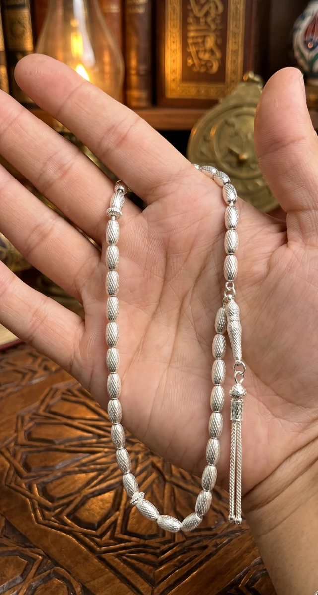 Premium Seri Arpa Kesim 925 Ayar Gümüş Tesbih