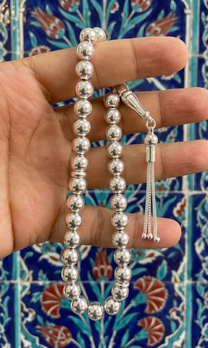 Parlak Yüzeyli Sade 925 Ayar Gümüş Tesbih