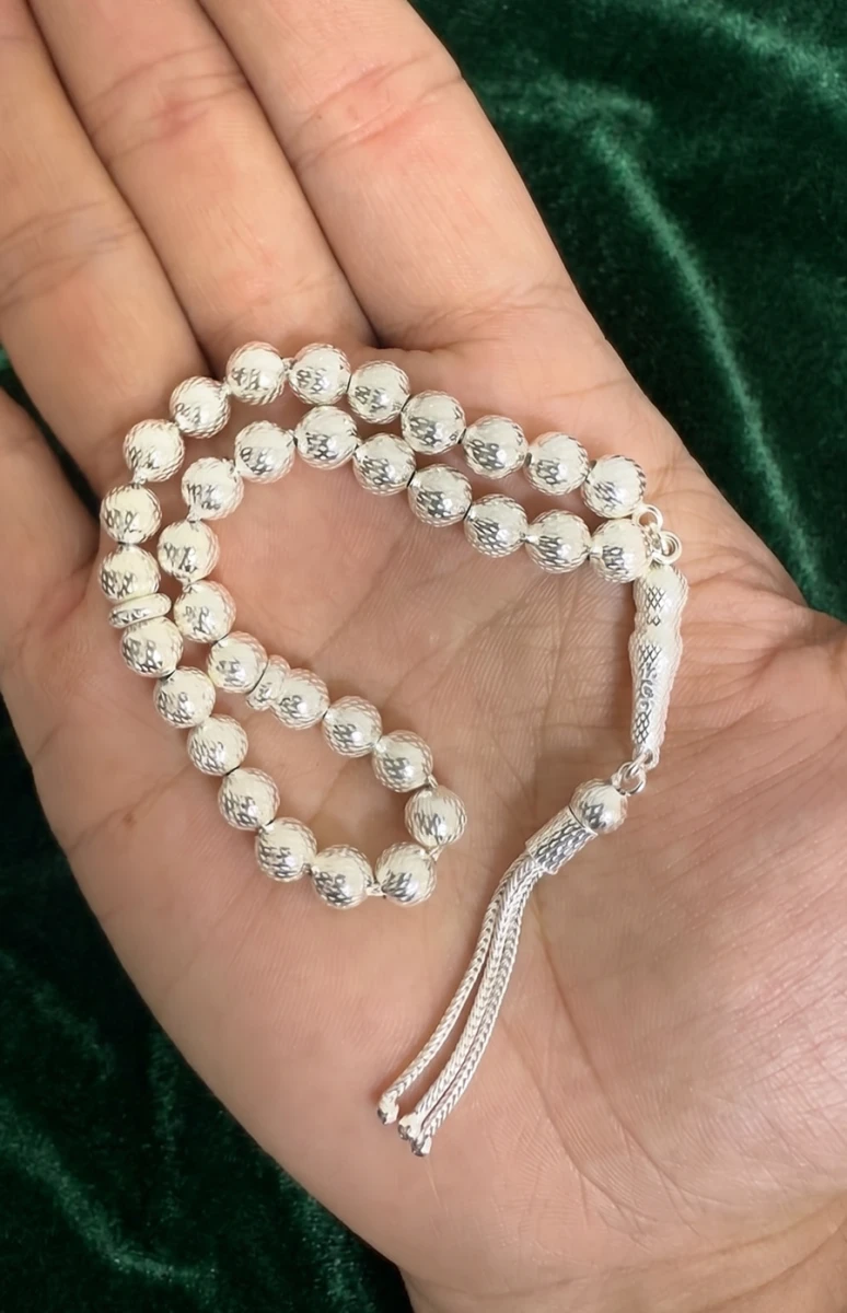 Özel İşlemeli Küre Kesim Bilek Boy 925 Ayar Gümüş Tesbih