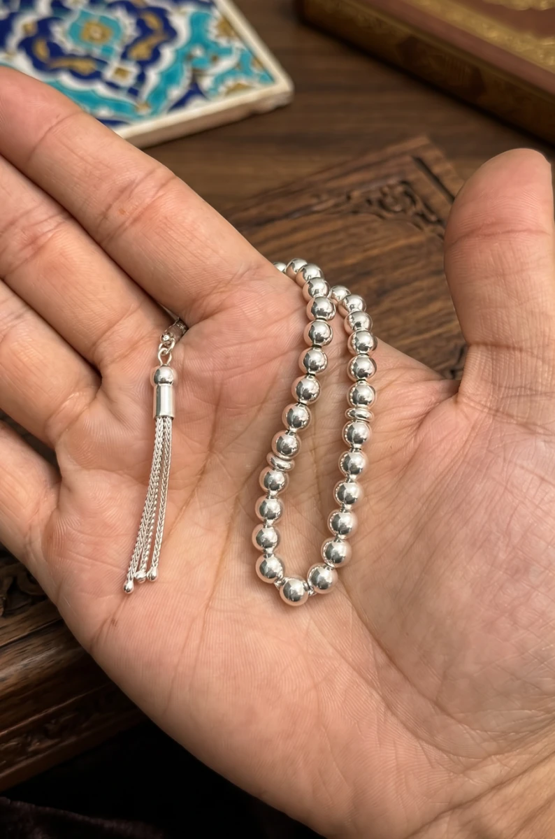 ÖzPremium Seri Cilalı Yuvarlak 925 Ayar Gümüş Tesbih