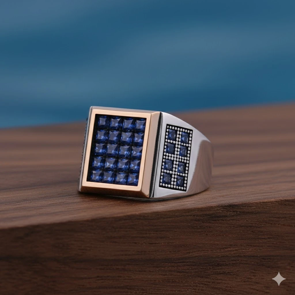 Kare Kasa Mikro Taş Tasarım Gümüş