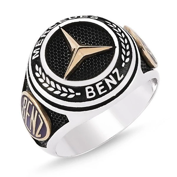 Mercedes-Benz Logolu ve Bal Peteği Dokulu Erkek Yüzüğü