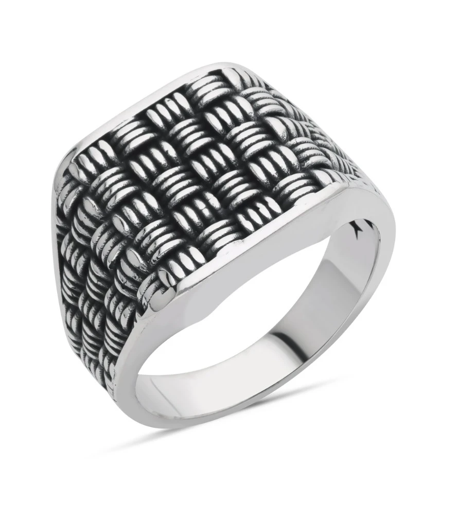 Tamamı Hasır Örgü Desenli Erkek Yüzüğü