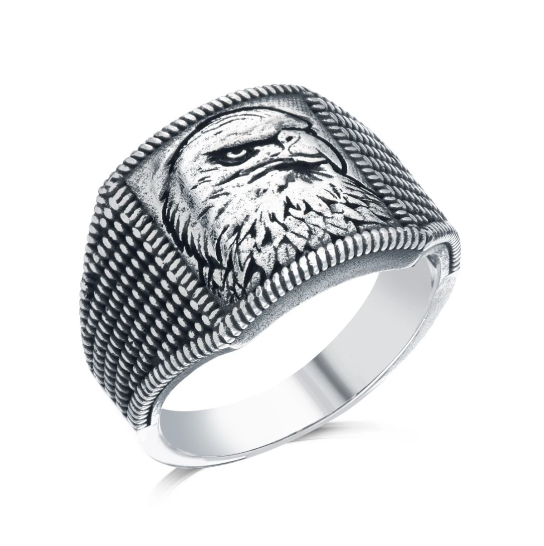 Kabartma Kartal Başlı Erkek Yüzüğü