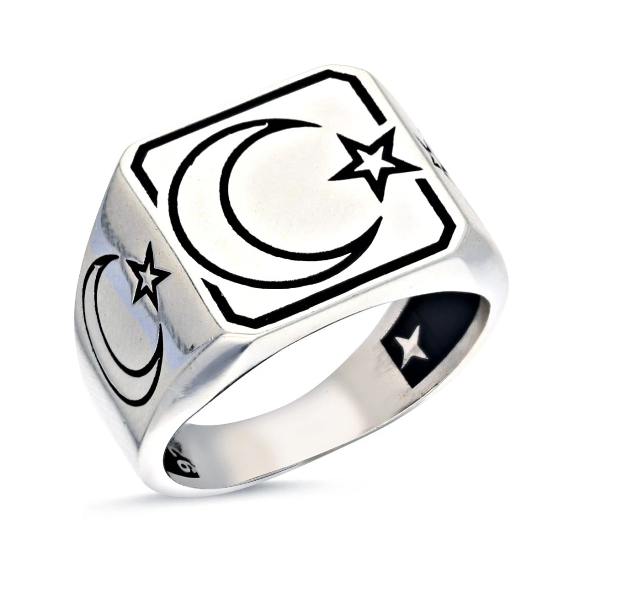 Minimalist Ay Yıldız Motifli Erkek Yüzüğü