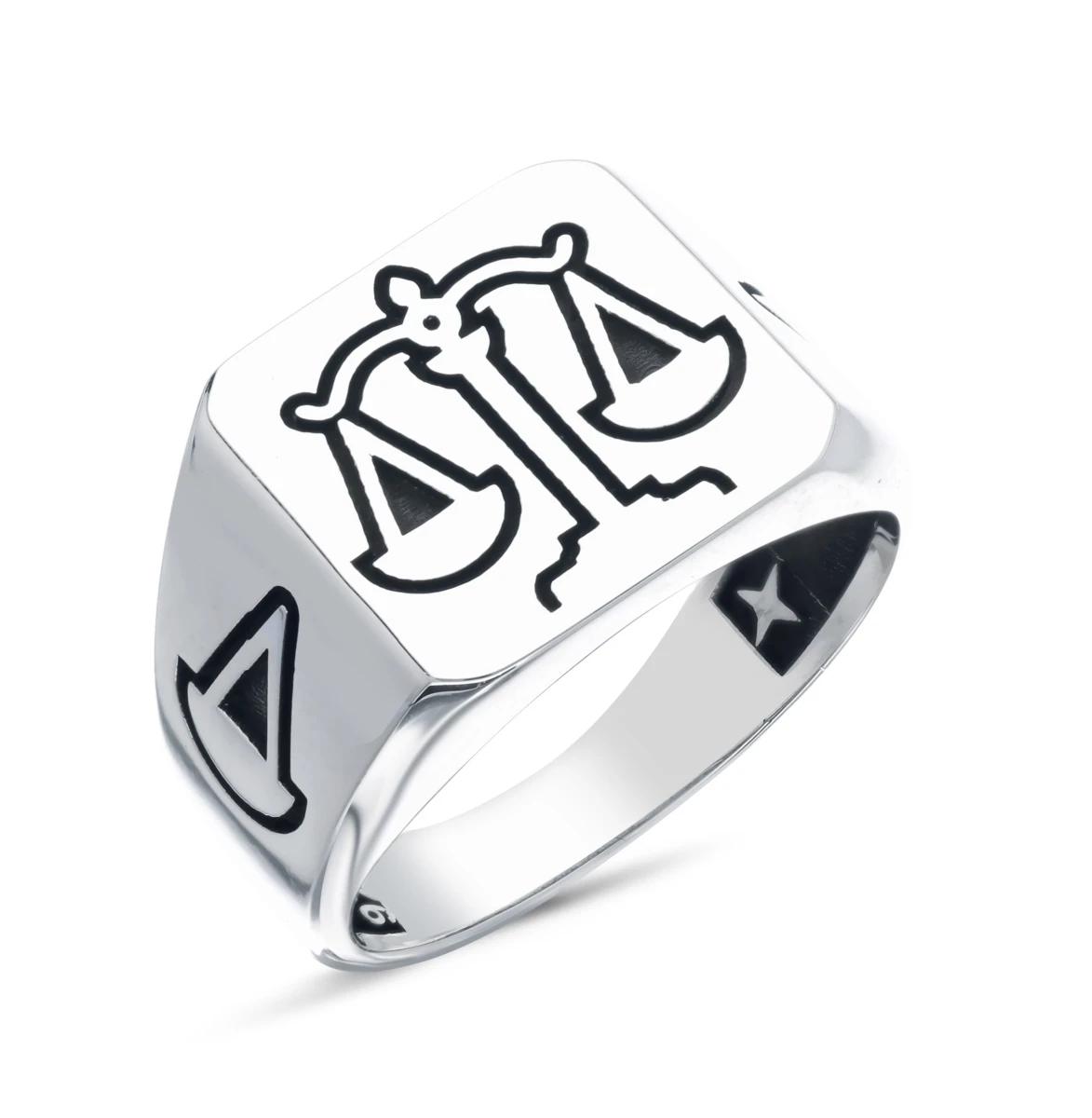 Minimalist Adalet Terazisi Motifli Erkek Yüzüğü