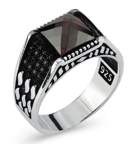 Kare Kesim Siyah Taşlı Erkek Yüzük