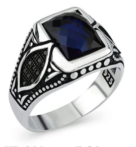 Kare Kesim Lacivert Taşlı Erkek Yüzük