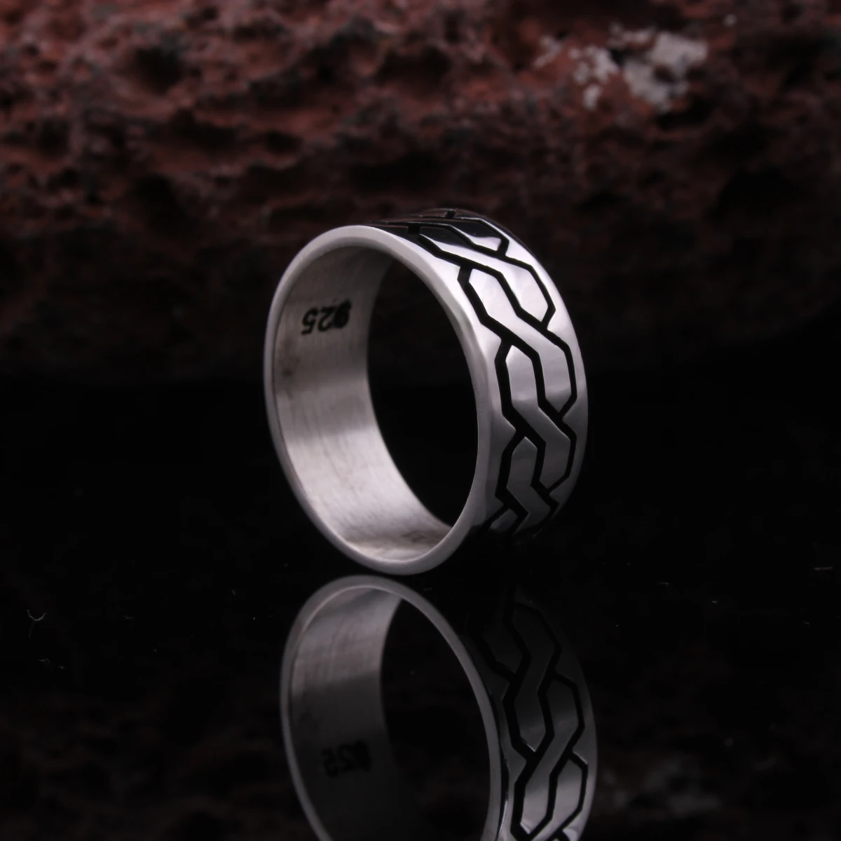 Örgü Tasarım Alyans Gümüş Erkek Yüzüğü