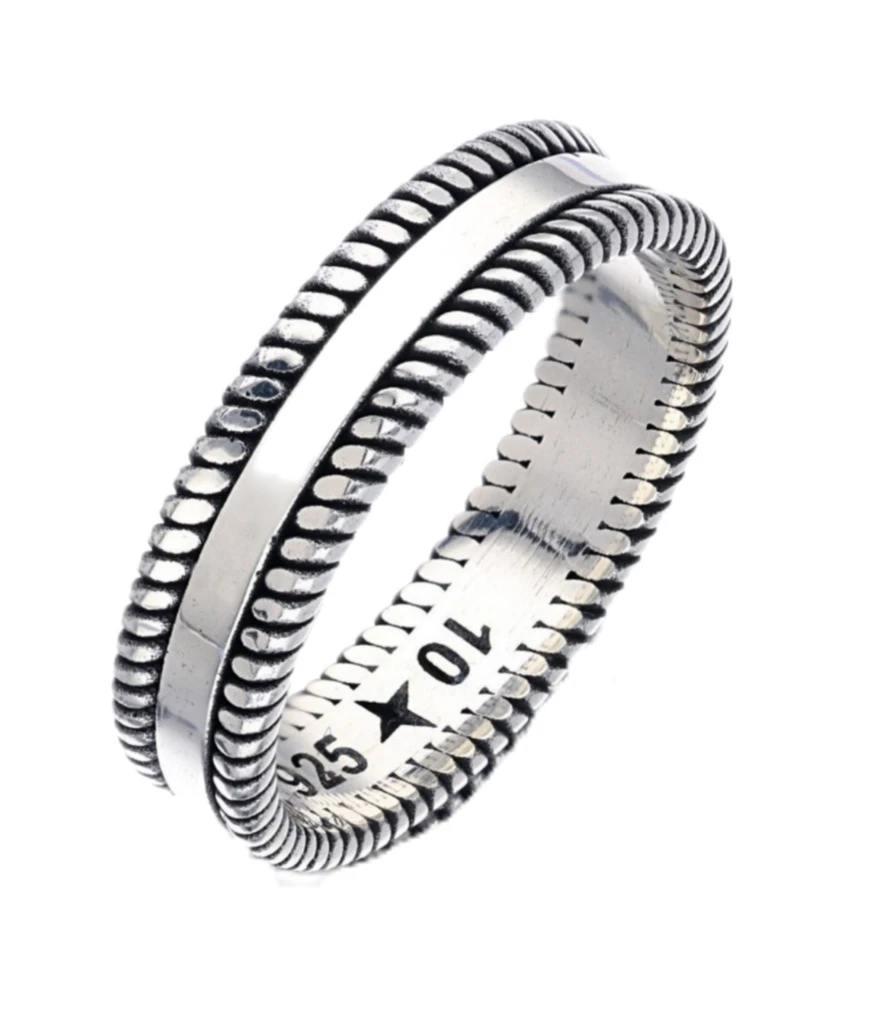 Gümüş Geometrik Zincir Desenli Alyans