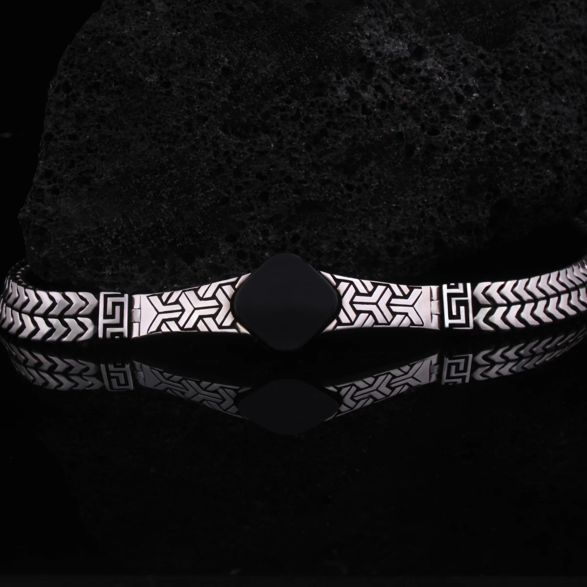 Oniks Vurgulu Maskülen Bileklik