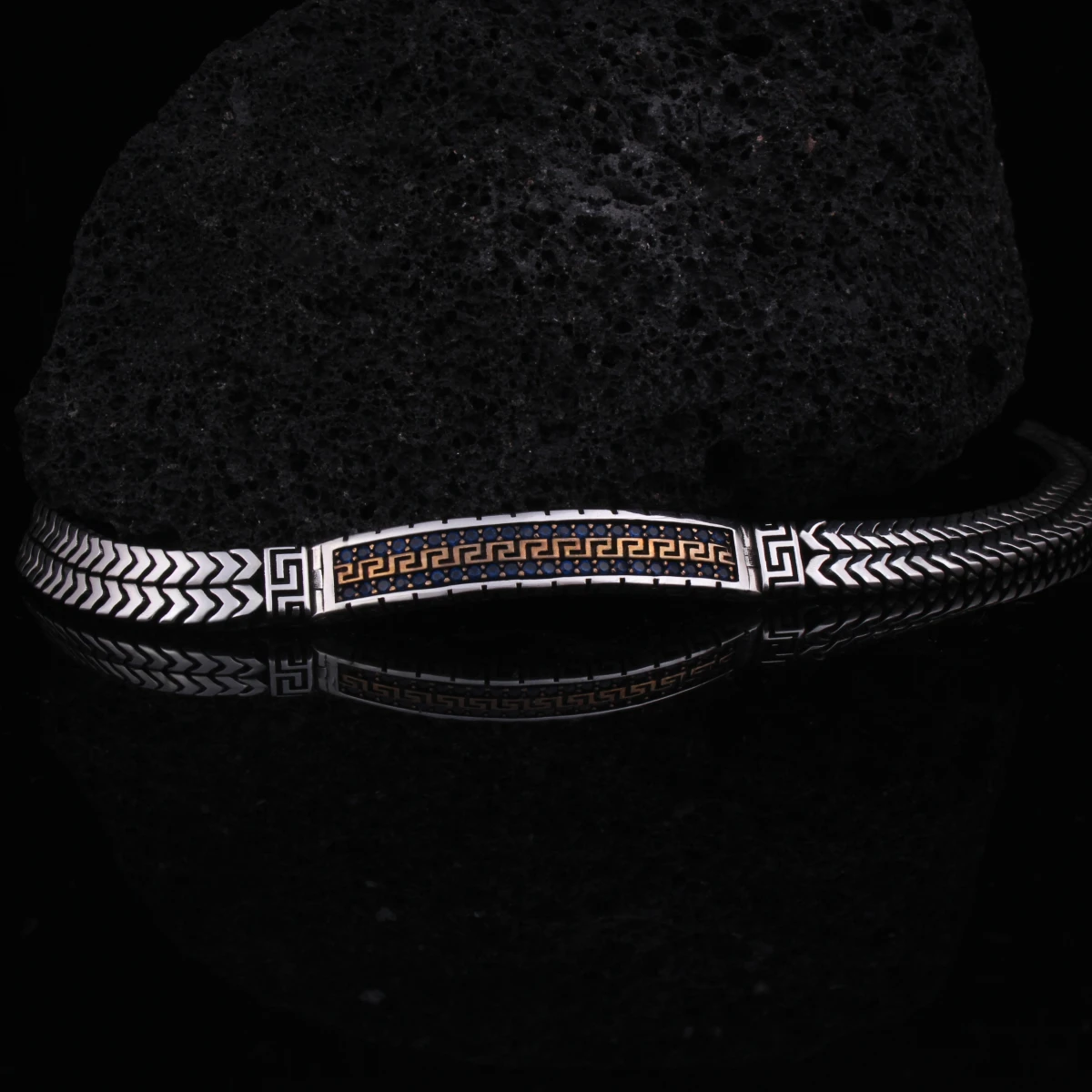 Lacivert Zirkon Taşlı Erkek Bileklik