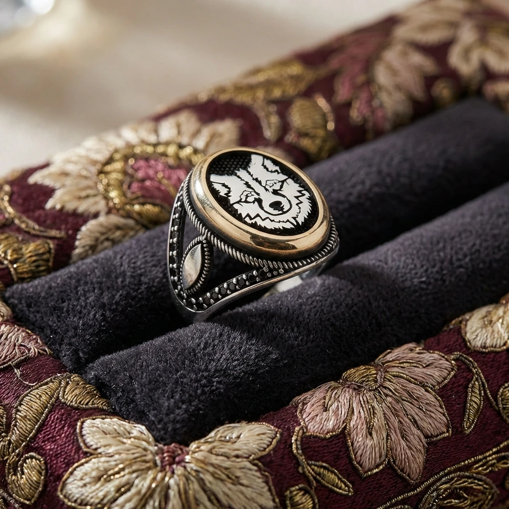 Kurt Başı Figürlü Erkek Yüzük