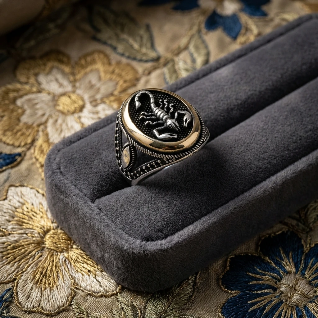 Akrep Desenli Gümüş Erkek Yüzük