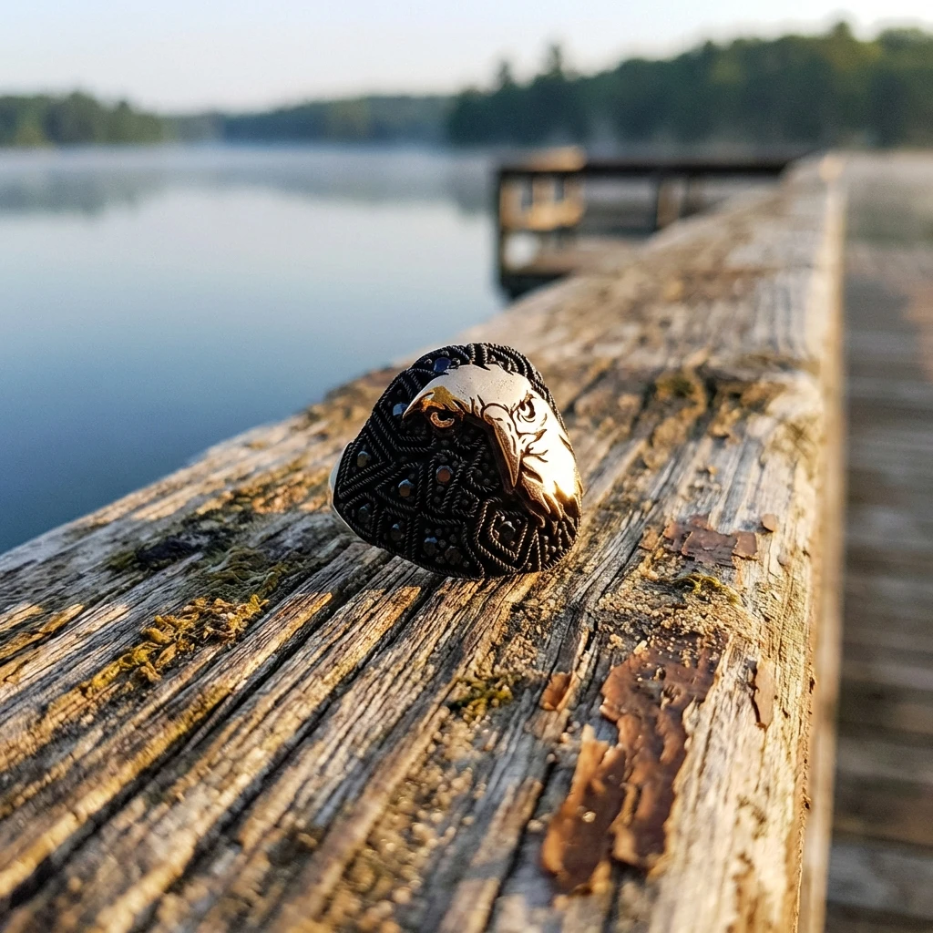 Siyah Zirkon Taşlı Kartal Erkek Yüzüğü