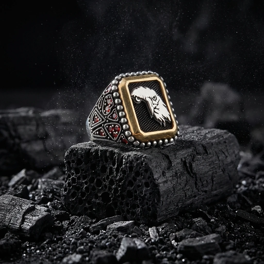 Kare Tasarım Kartal Erkek Yüzük