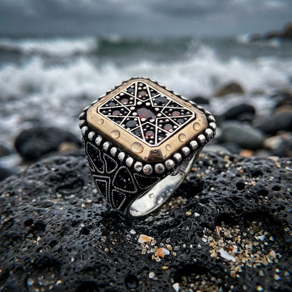 Özel Tasarım Selçuklu Yıldızı Motifli  Erkek Yüzük