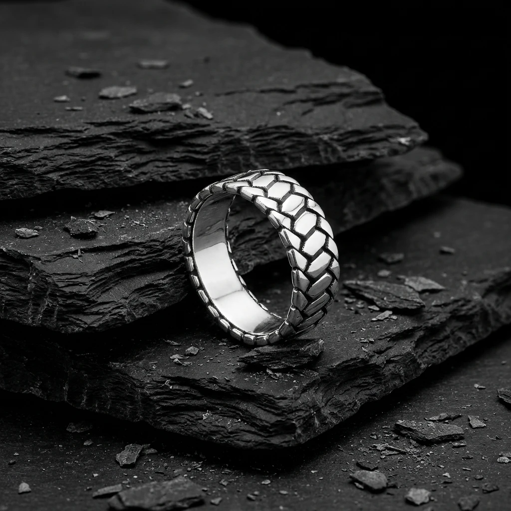 Oksitli Gümüş Eskitme Hasır Alyans