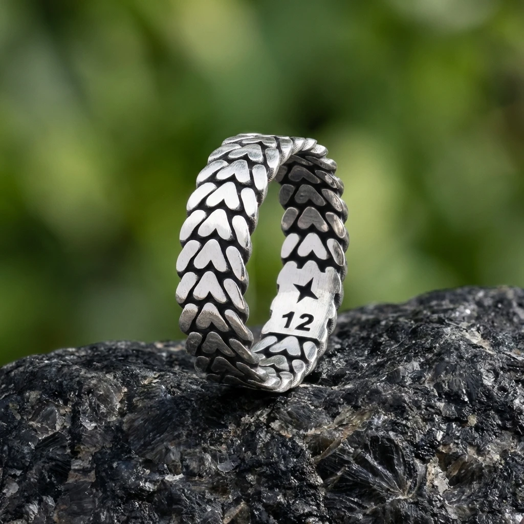 Kalp Desenli Erkek Gümüş Alyans