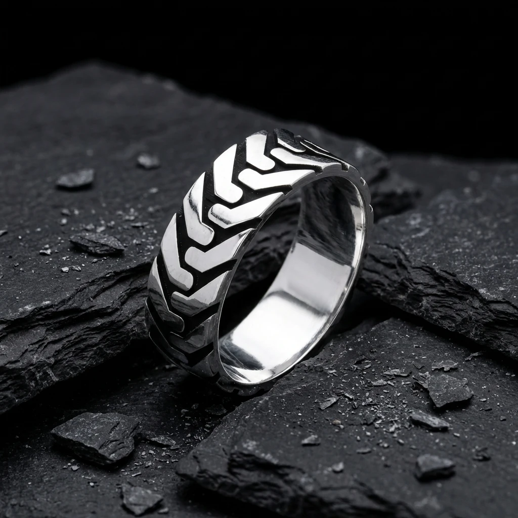 Gümüş Lastik İzi Desenli Alyans