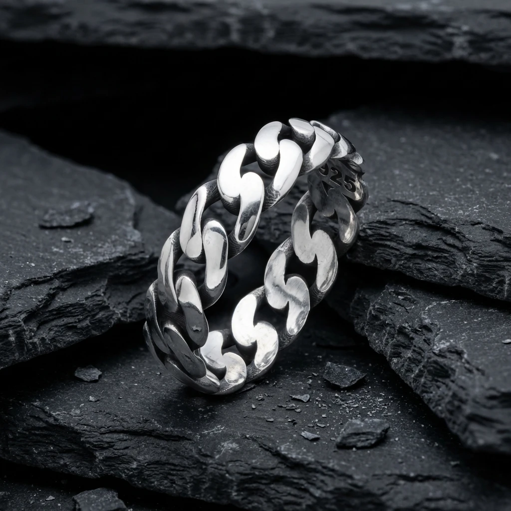 Gourmet Zincir Desenli Gümüş Alyans