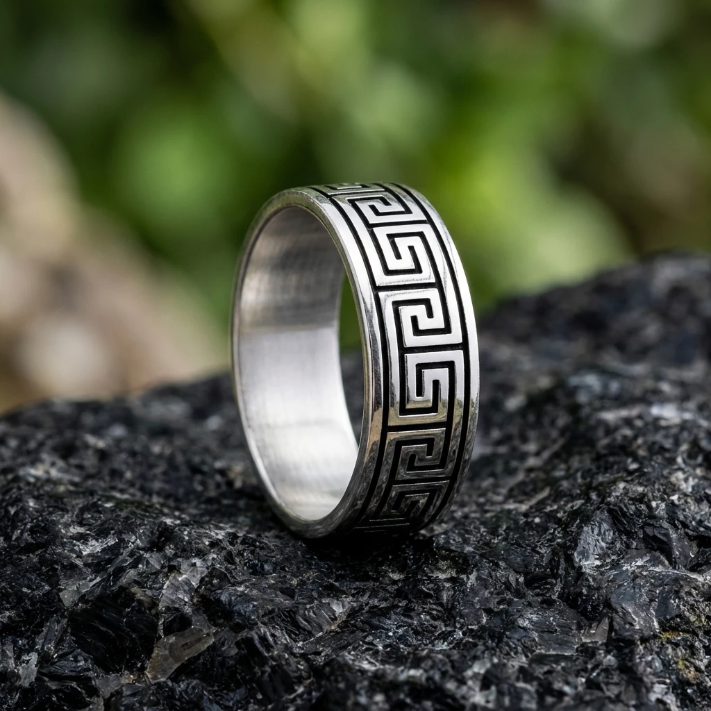 Grek Anahtarı Labirent Desenli Alyans