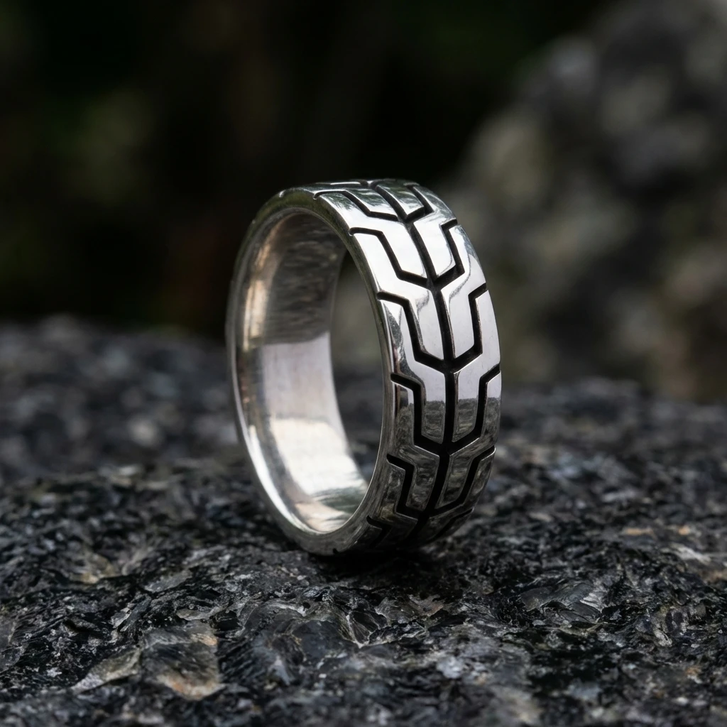 Geometrik Blok Desenli Erkek Alyans