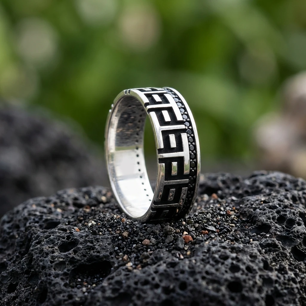 Modern Geometrik Blok Desenli Alyans