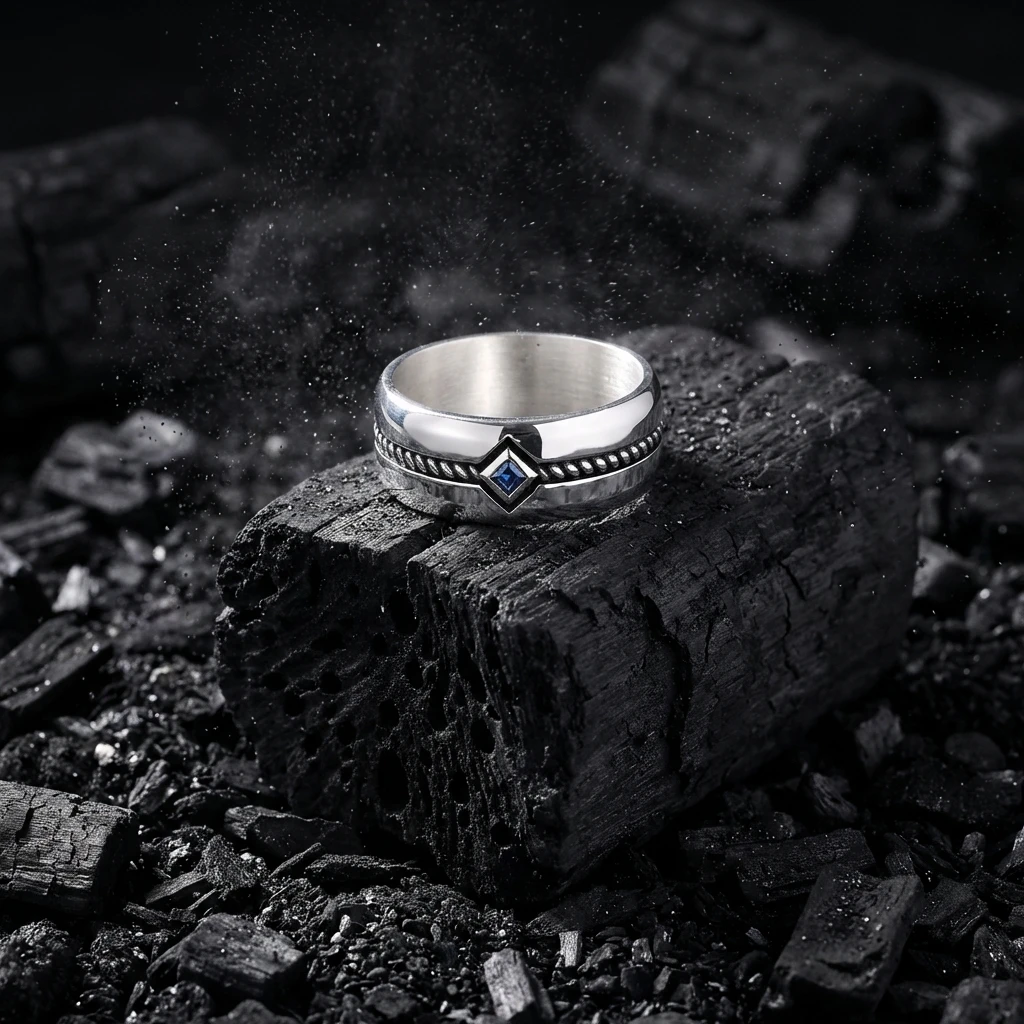 Mavi Taşlı Burgu Desenli Erkek Alyans