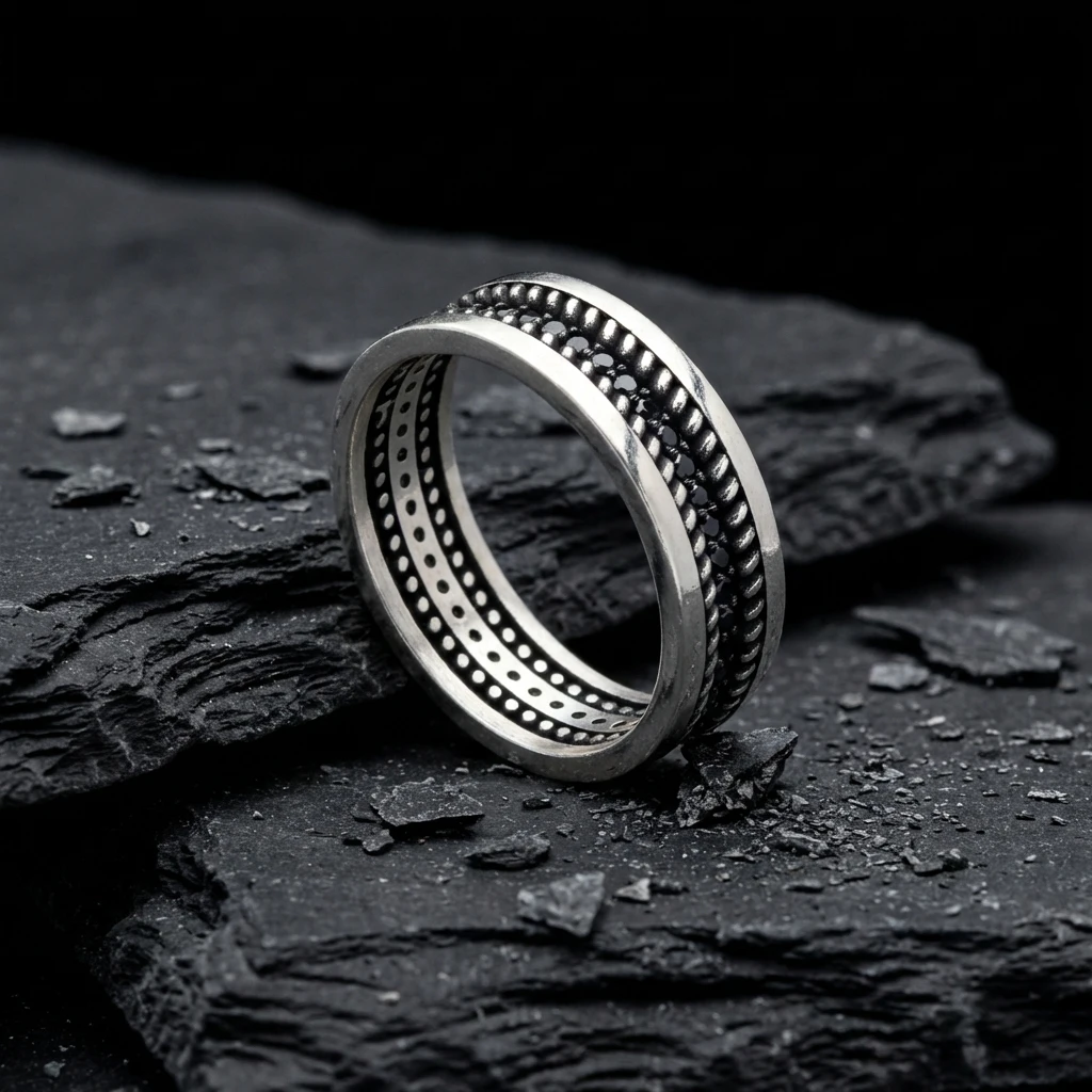 Burgu Model Siyah Taşlı Erkek Alyans