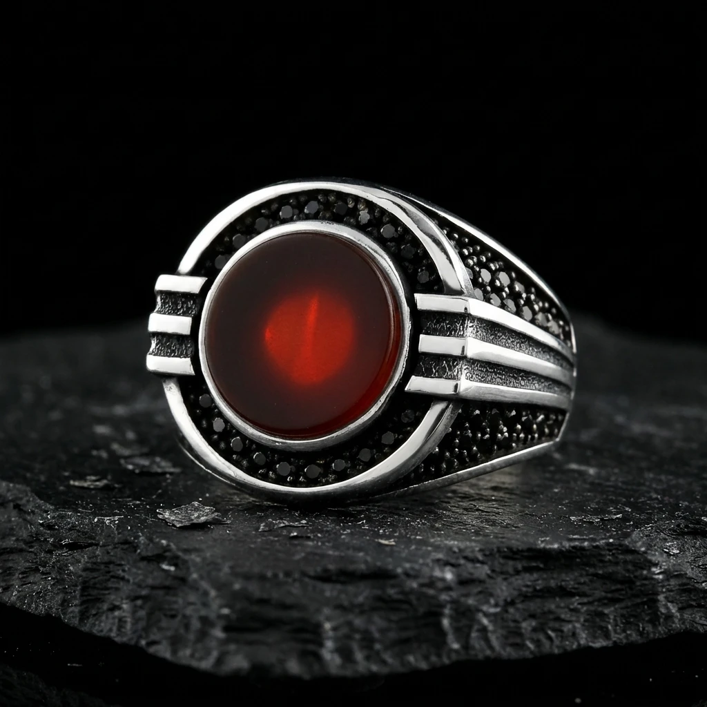 Akrep Figürlü ve Altın Kaplama Çerçeveli Oniks Erkek Yüzük