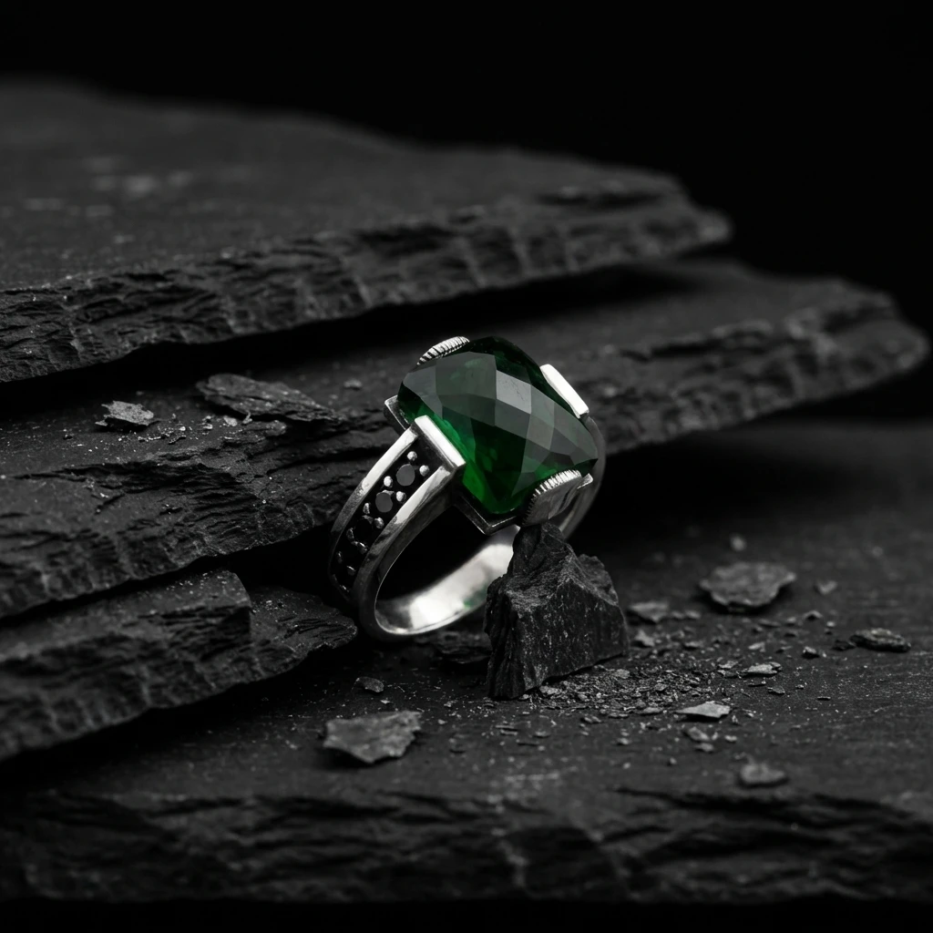 Yeşil Zirkon Faset Kesim Mikro Taş Tasarım Gümüş Erkek Yüzüğü