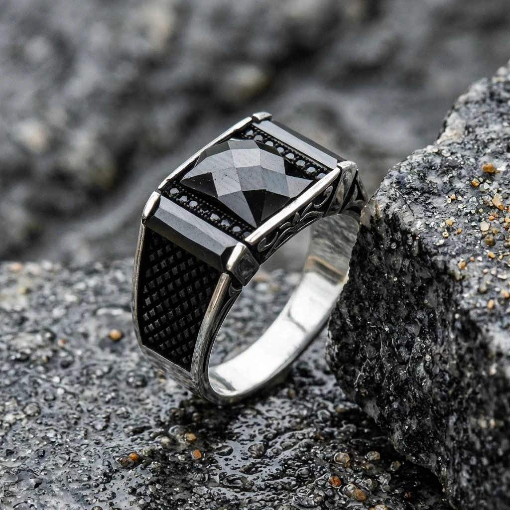 Kare Faset Kasa Baget Tasarım Mikro Taş Gümüş Yüzük