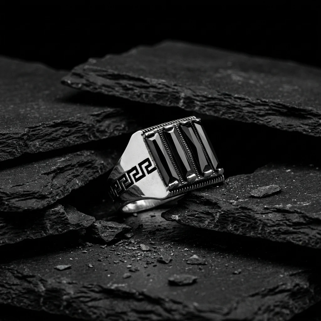 Baget Taşlı Grek Desenli Yüzük