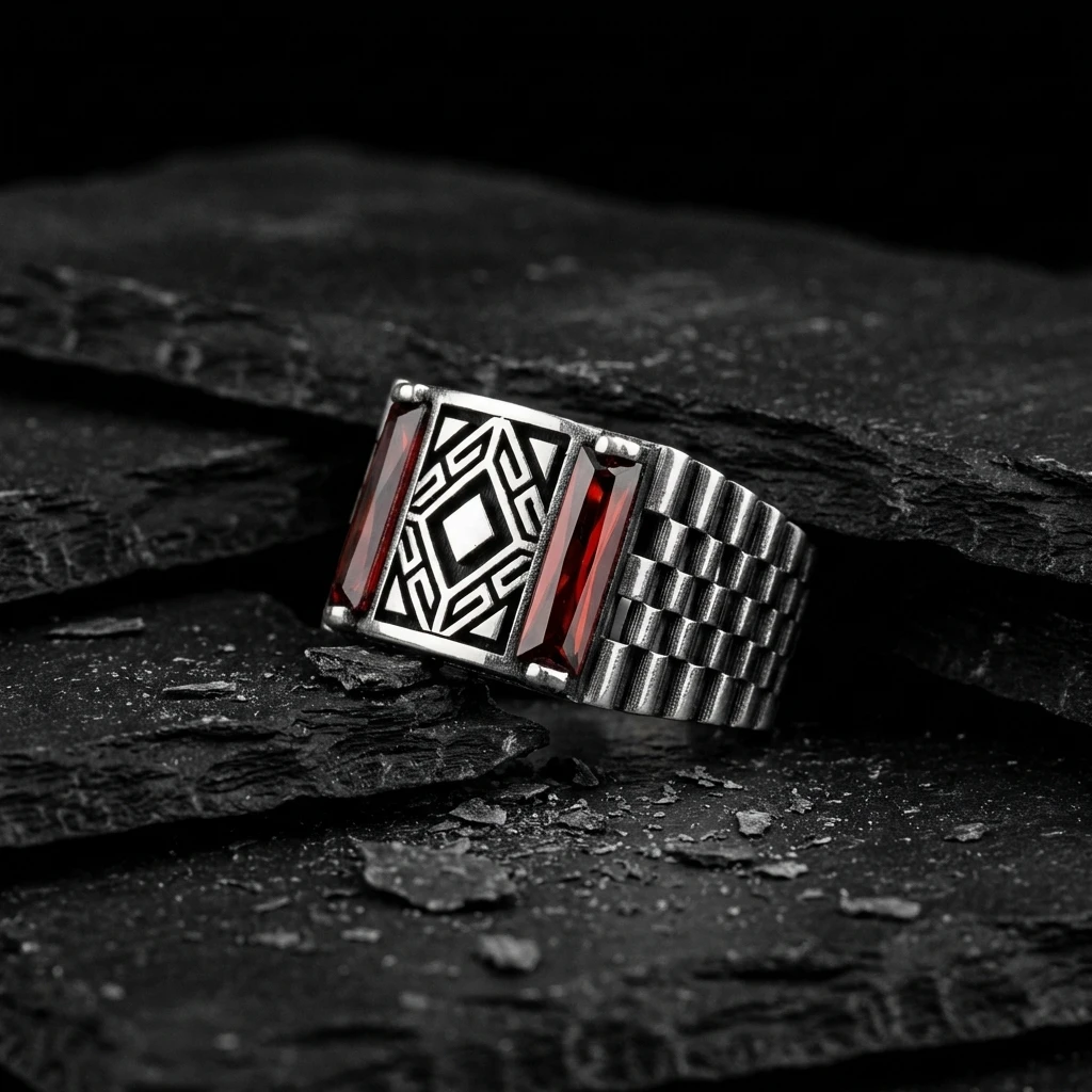 Geometrik Labirent İşlemeli Prestij Yüzüğü