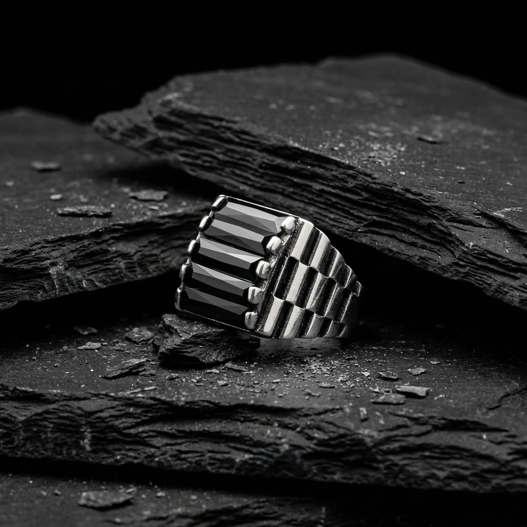 Kademeli Blok Desenli Beşli Baget Yüzük