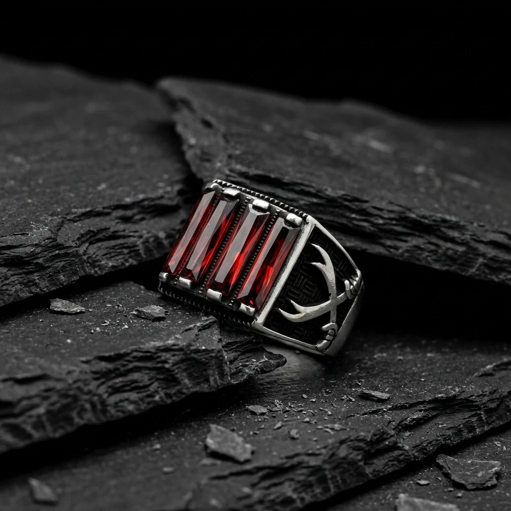 Çift Zülfikar Kılıcı İşlemeli Üçlü Baget Yüzük