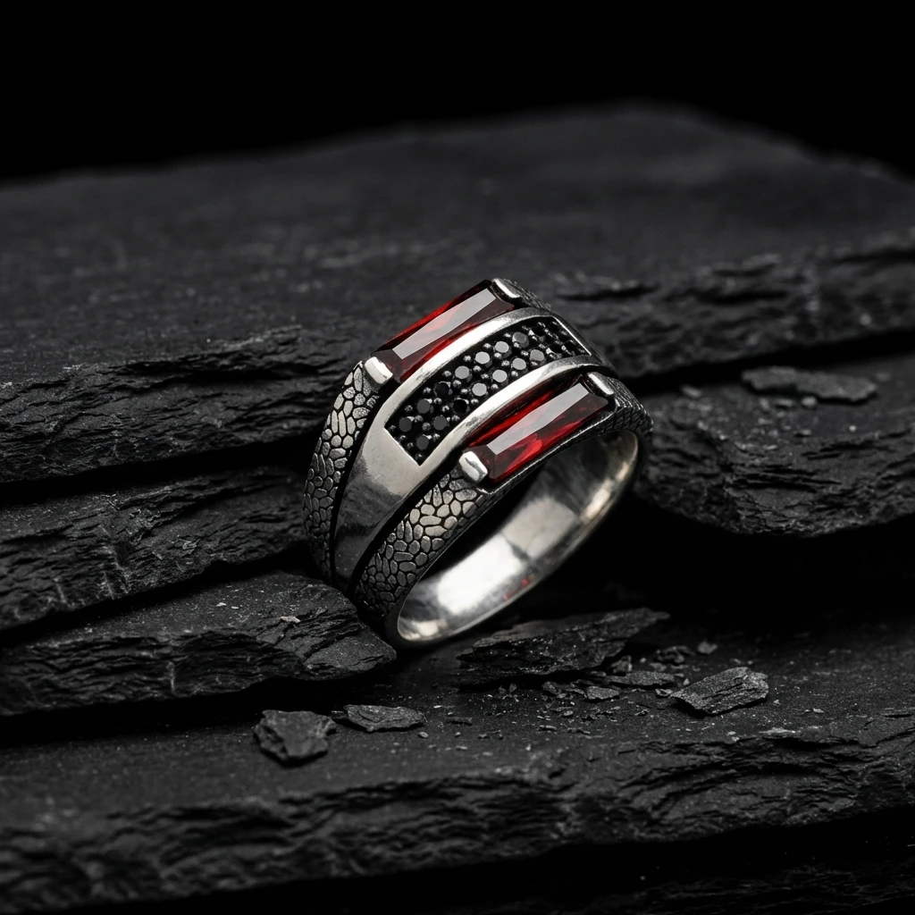 Baget Taşlı Gümüş Erkek Yüzük