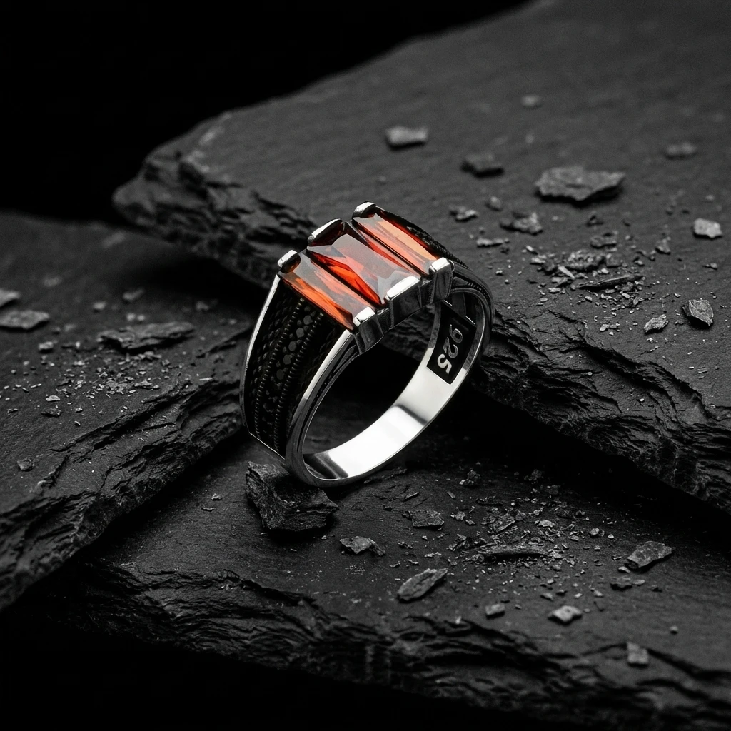 Üçlü Baget Taşlı Mikro İşlemeli Gümüş Yüzük