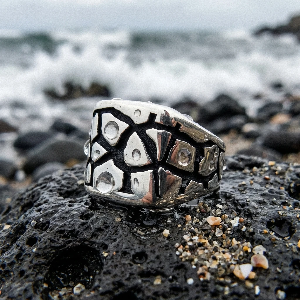 Siyah Çatlak Desenli Modern Erkek Yüzüğü