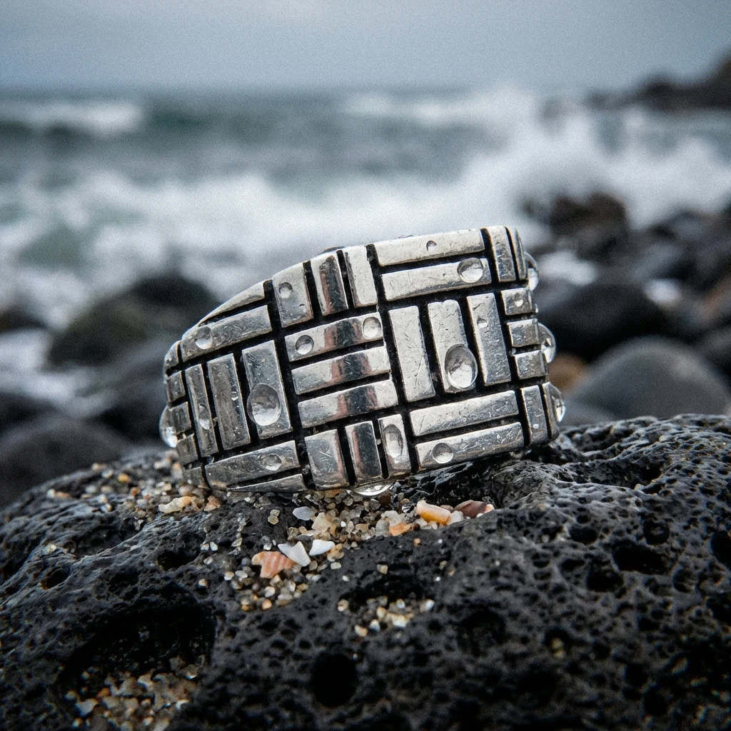 Geometrik Izgara Desenli Modern Erkek Yüzüğü